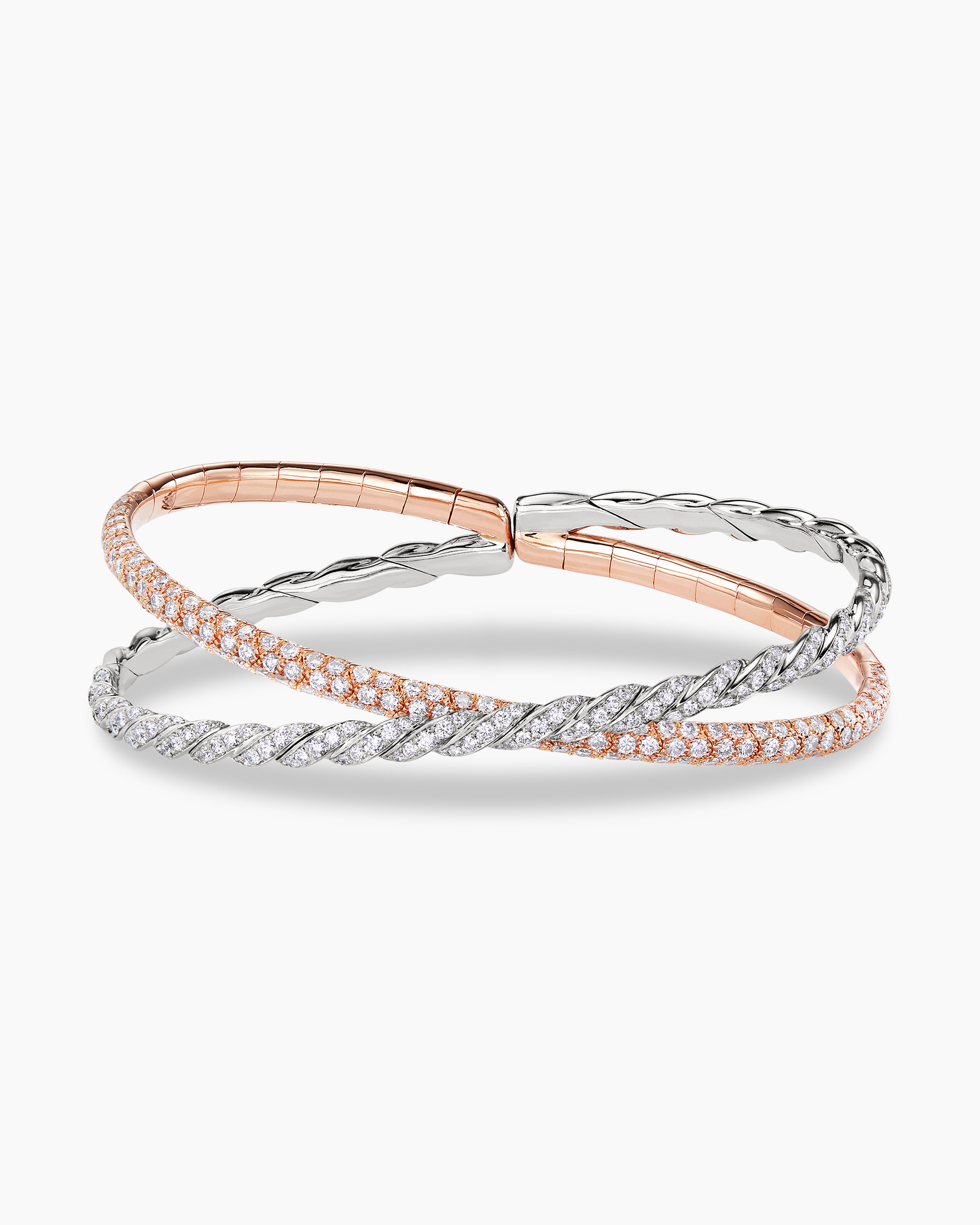 Pavéflex Two Row Bracelet in 18K Rose and White Gold with