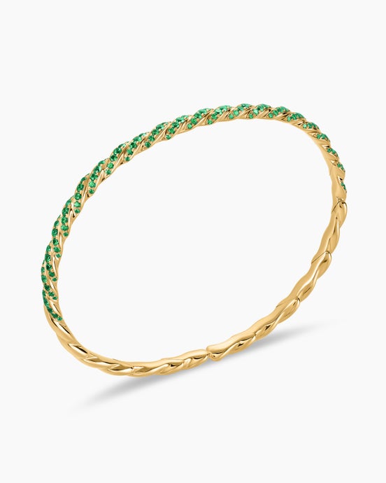 Sculpted Cable Flex® Bracelet in 18K Yellow Gold with Emeralds, 3.5mm