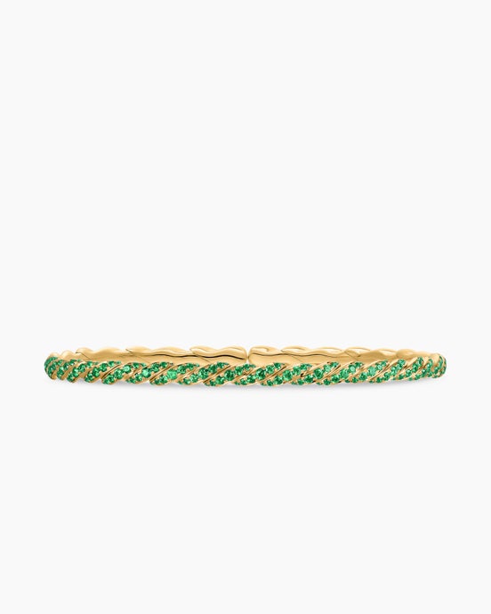 Sculpted Cable Flex® Bracelet in 18K Yellow Gold with Emeralds, 3.5mm
