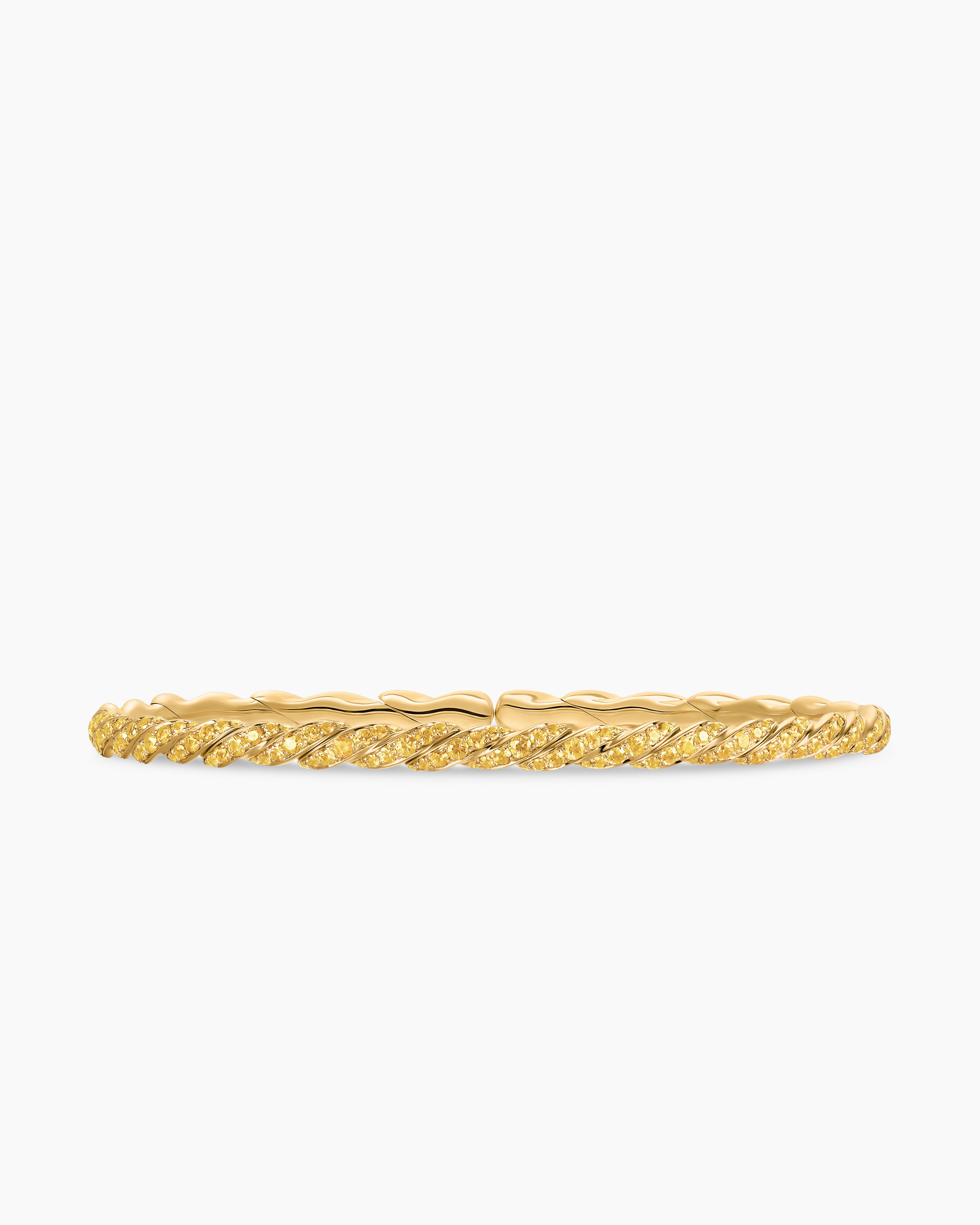 Womens Sculpted Cable Flex Bracelet in 18K Yellow Gold, 3.5mm