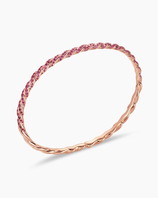 Sculpted Cable Flex® Bracelet in 18K Rose Gold with Pink Sapphires, 3.5mm