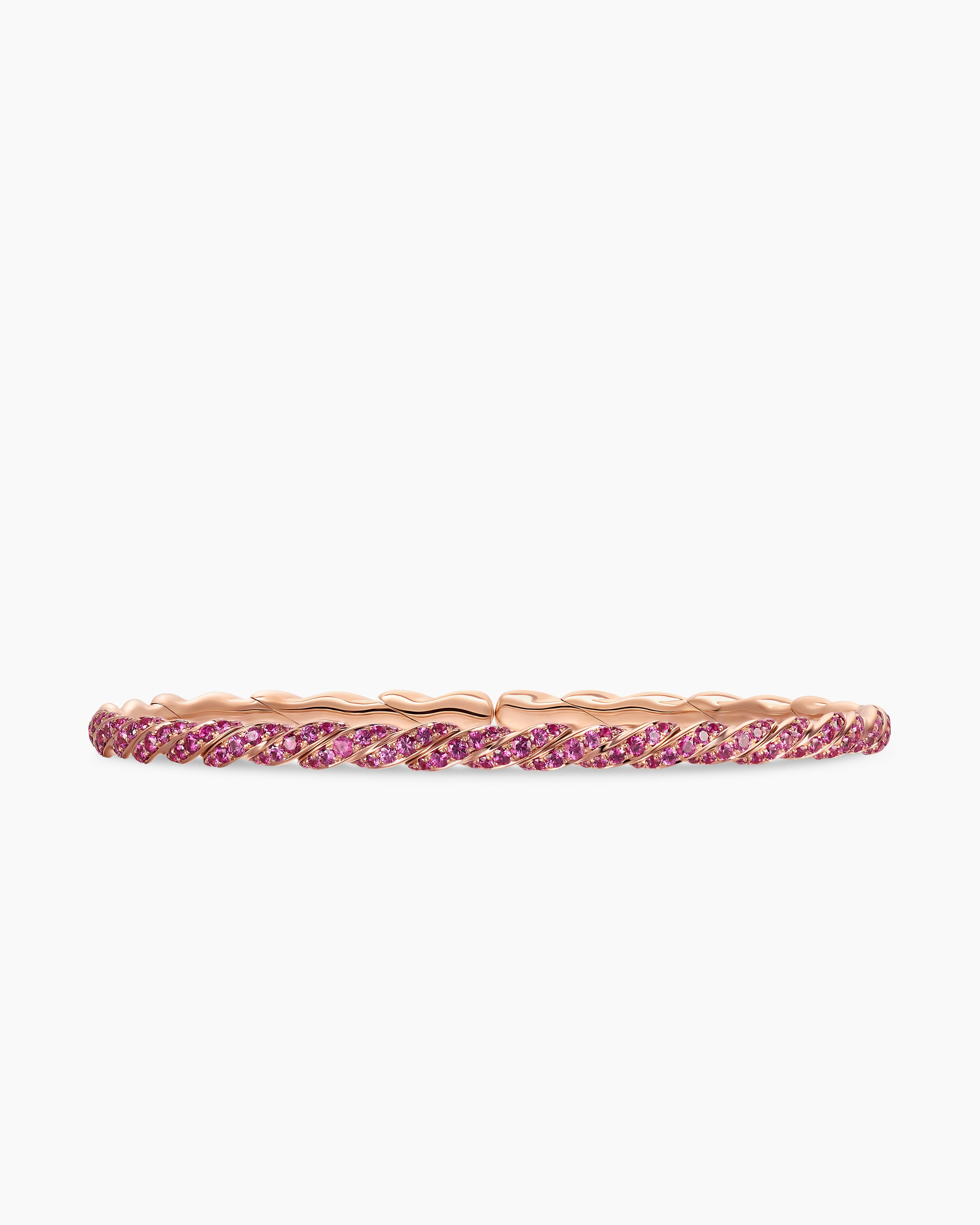 Womens Sculpted Cable Flex Bracelet in 18K Rose Gold, 3.5mm