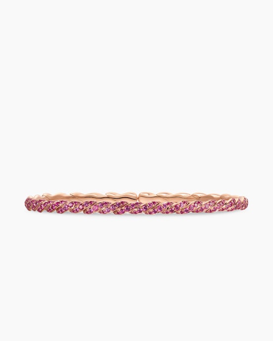 Sculpted Cable Flex® Bracelet in 18K Rose Gold with Pink Sapphires, 3.5mm