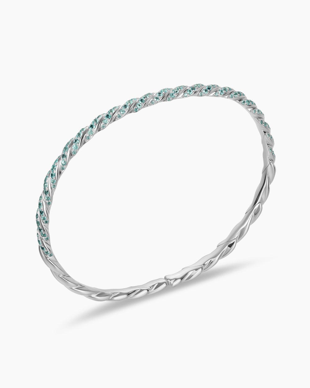 Womens Sculpted Cable Flex Bracelet in 18K White Gold, 3.5mm