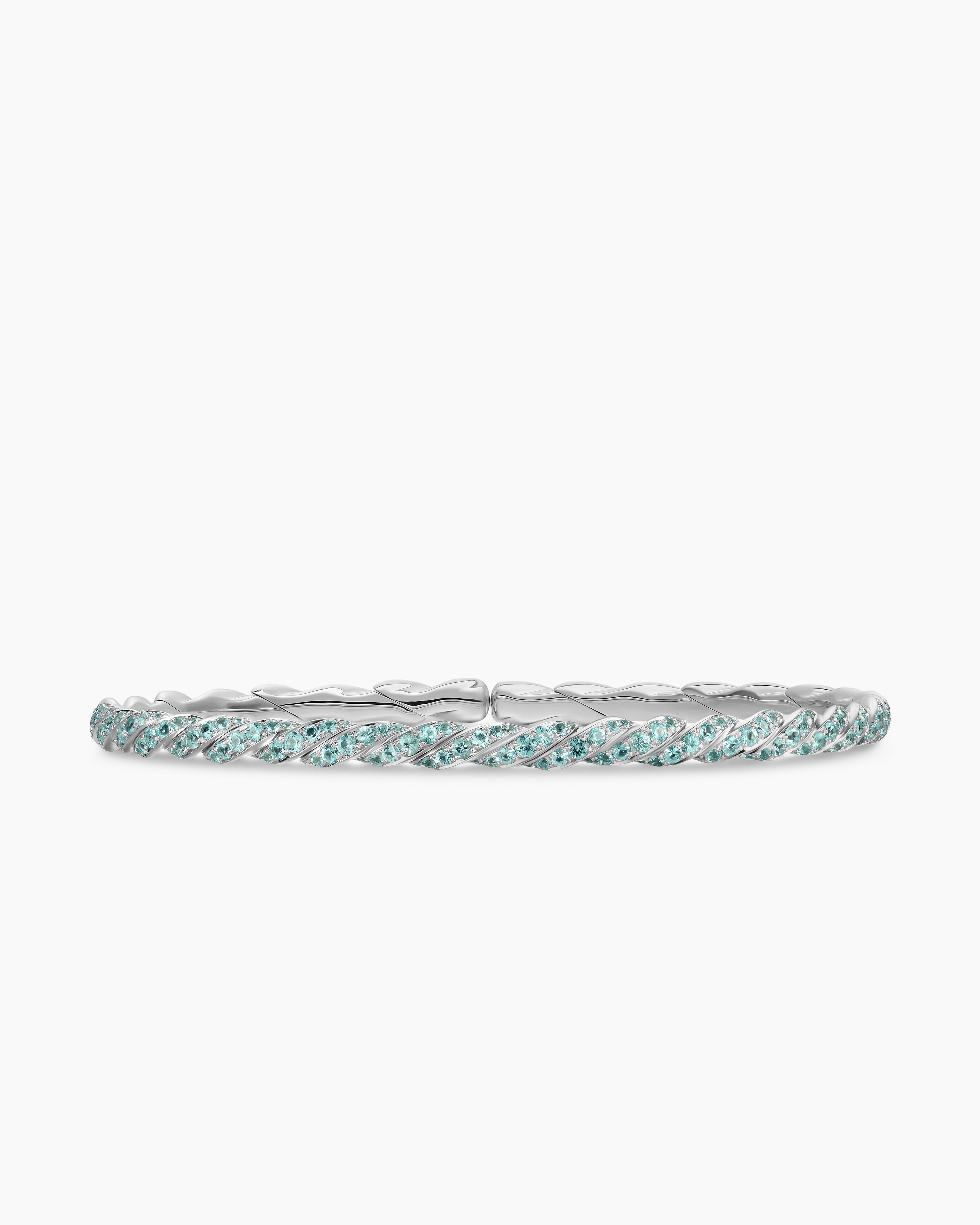 Womens Sculpted Cable Flex Bracelet in 18K White Gold, 3.5mm