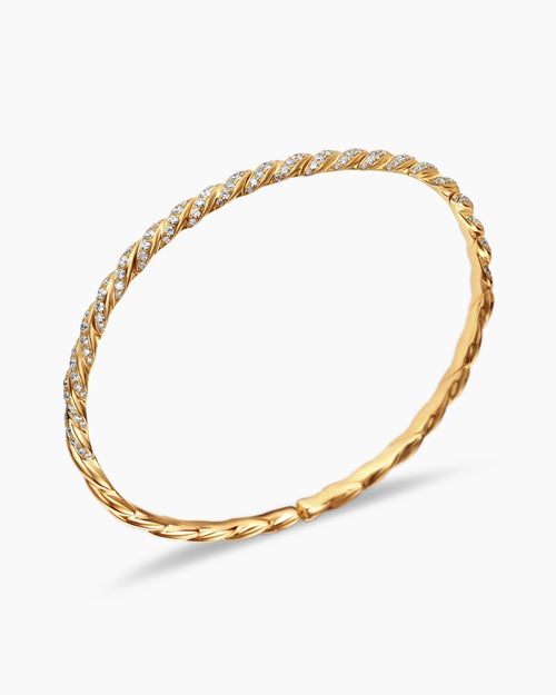 Womens Sculpted Cable Flex Bracelet in 18K Yellow Gold with Diamonds, 3.5mm