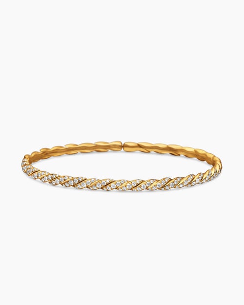 Womens Sculpted Cable Flex Bracelet in 18K Yellow Gold with Diamonds, 3.5mm