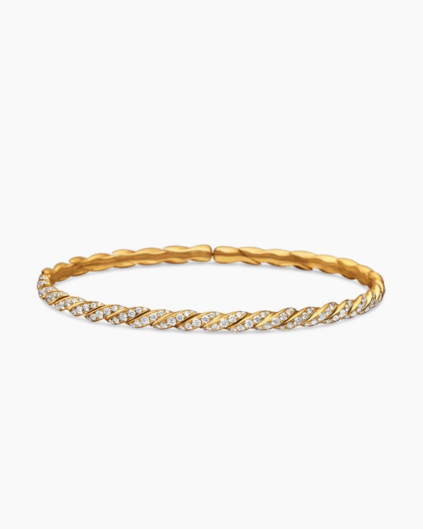 Sculpted Cable Flex Bracelet in 18K Yellow Gold with Diamonds, 3.5mm