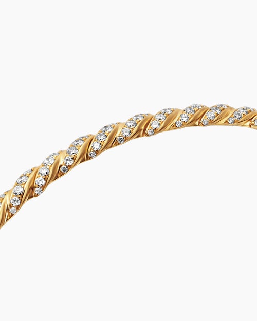 Womens Sculpted Cable Flex Bracelet in 18K Yellow Gold with Diamonds, 3.5mm