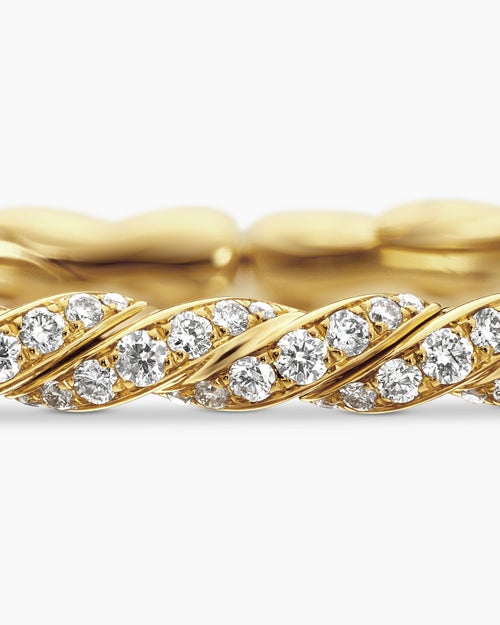 Womens Sculpted Cable Flex Bracelet in 18K Yellow Gold with Diamonds, 3.5mm