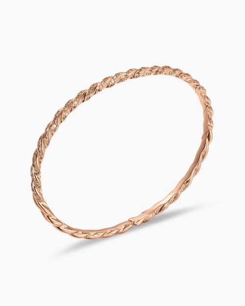Womens Sculpted Cable Flex Bracelet in 18K Rose Gold with Diamonds, 3.5mm