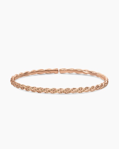 Womens Sculpted Cable Flex Bracelet in 18K Rose Gold with Cognac Diamonds, 3.5mm