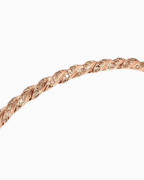Womens Sculpted Cable Flex Bracelet in 18K Rose Gold with Cognac Diamonds, 3.5mm