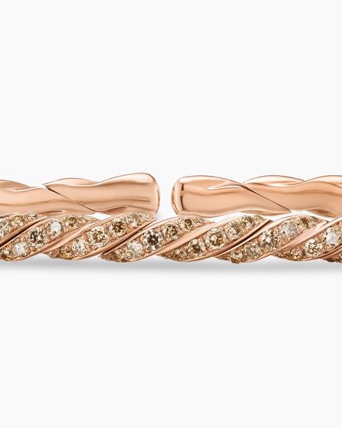 Womens Sculpted Cable Flex Bracelet in 18K Rose Gold with Cognac Diamonds, 3.5mm