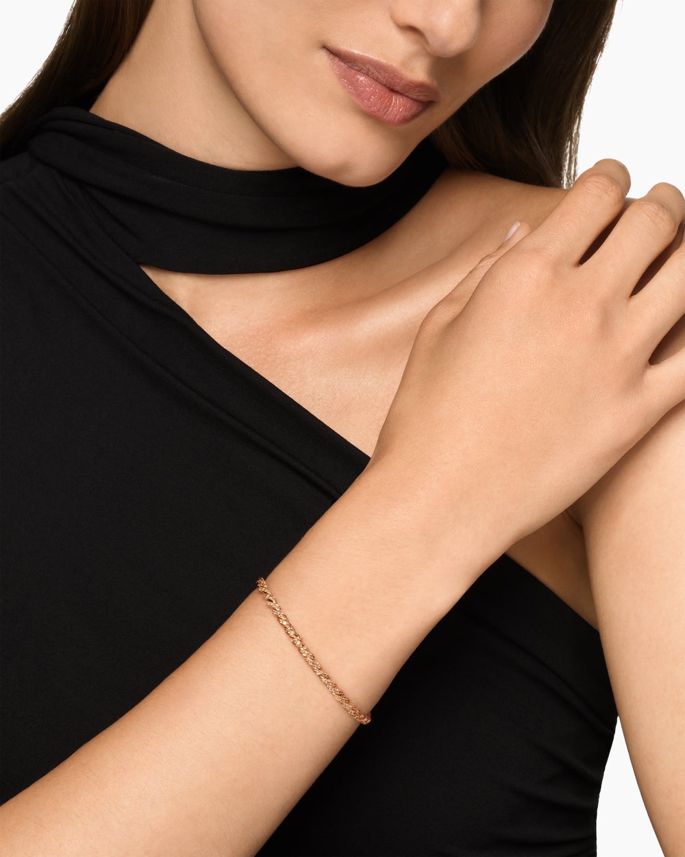 Womens Sculpted Cable Flex Bracelet in 18ct Rose Gold with Diamonds, 3.5mm