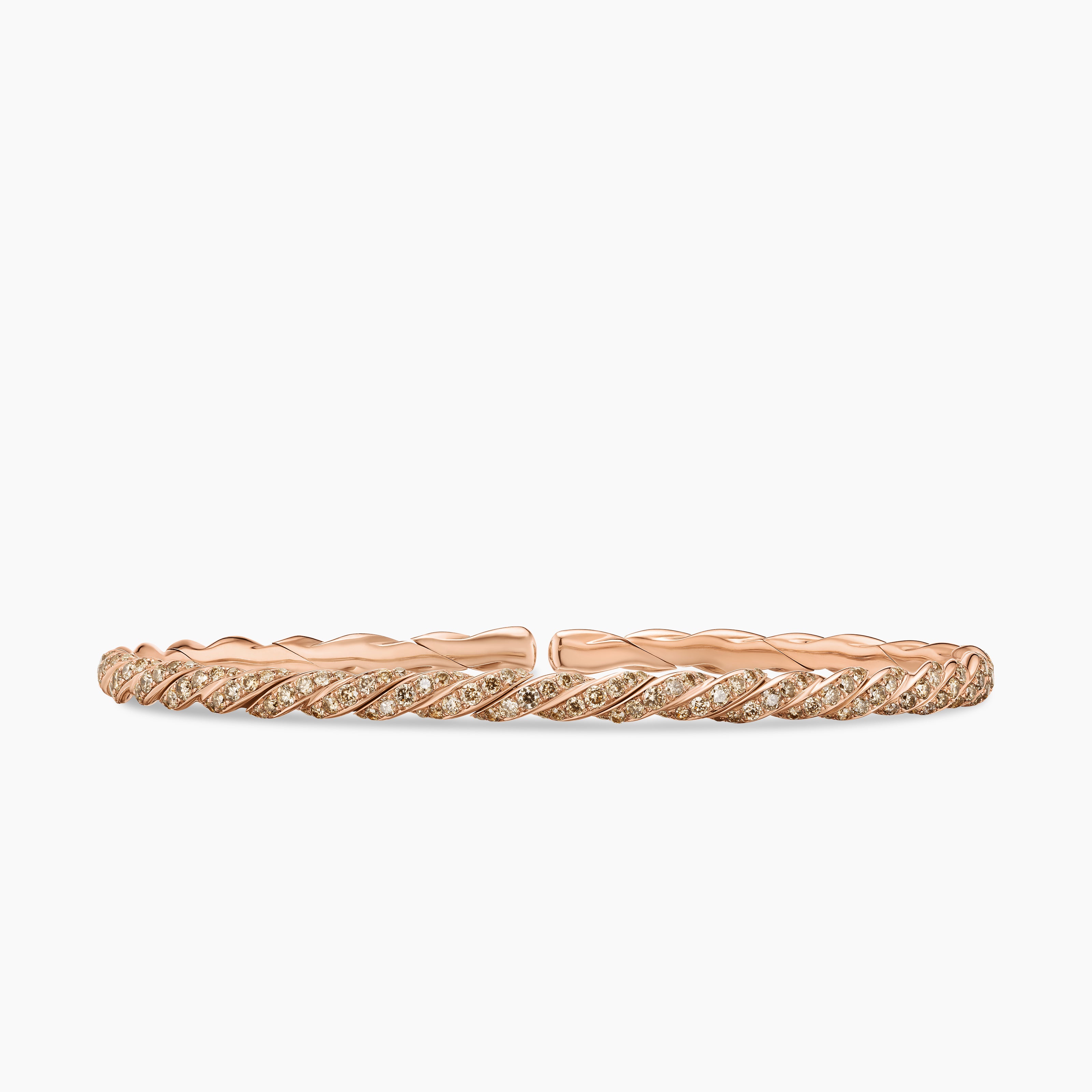 Womens Sculpted Cable Flex Bracelet in 18K Rose Gold with Diamonds, 3.5mm