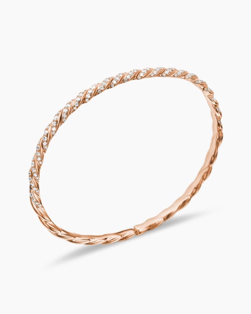 Womens Sculpted Cable Flex Bracelet in 18K Rose Gold with Diamonds, 3.5mm