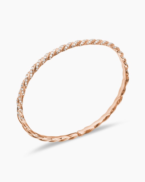Sculpted Cable Flex Bracelet in 18K Rose Gold with Diamonds, 3.5mm