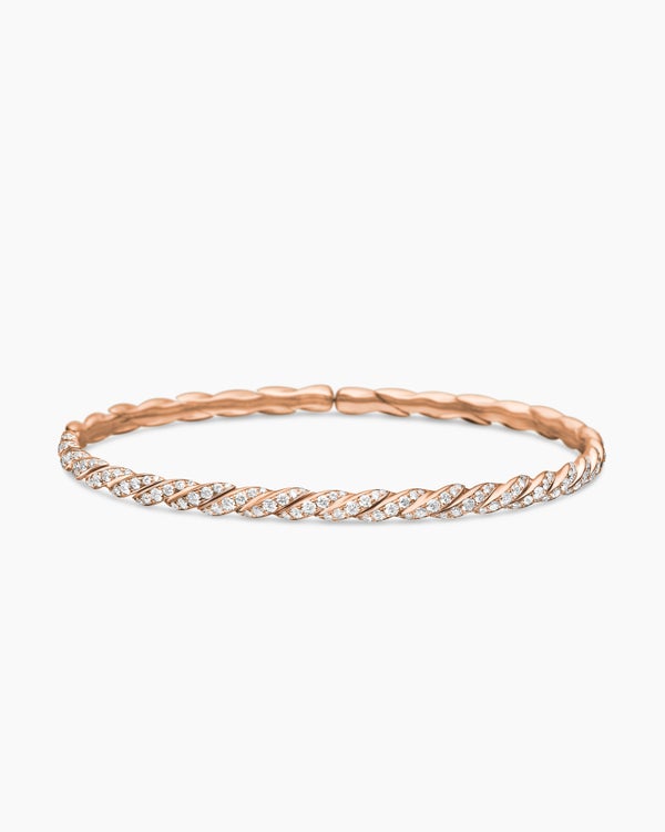 Sculpted Cable Flex Bracelet in 18K Rose Gold with Diamonds, 3.5mm