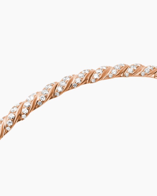 Womens Sculpted Cable Flex Bracelet in 18K Rose Gold with Diamonds, 3.5mm