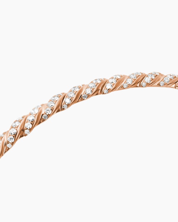 Sculpted Cable Flex Bracelet in 18K Rose Gold with Diamonds, 3.5mm
