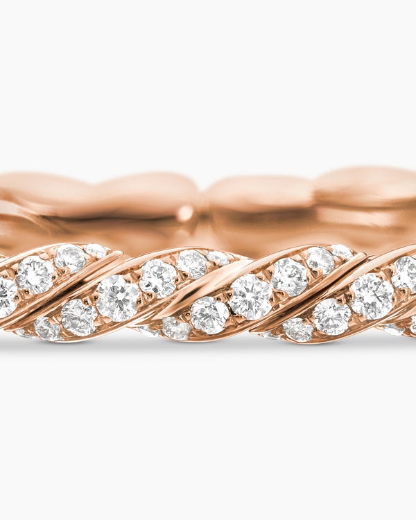 Sculpted Cable Flex Bracelet in 18K Rose Gold with Diamonds, 3.5mm