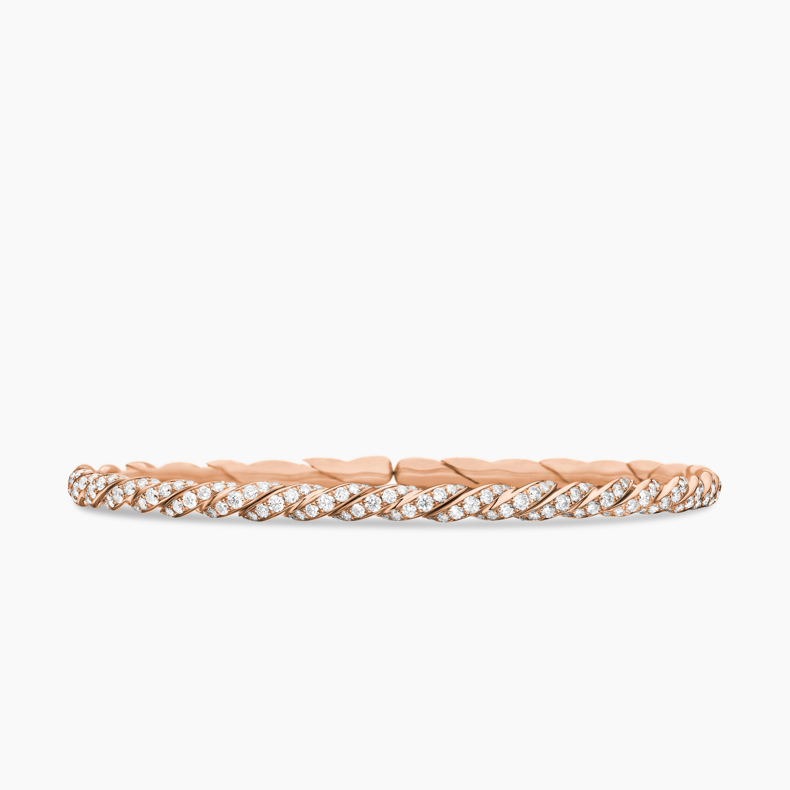 Womens Sculpted Cable Flex Bracelet in 18K Rose Gold with Diamonds, 3.5mm