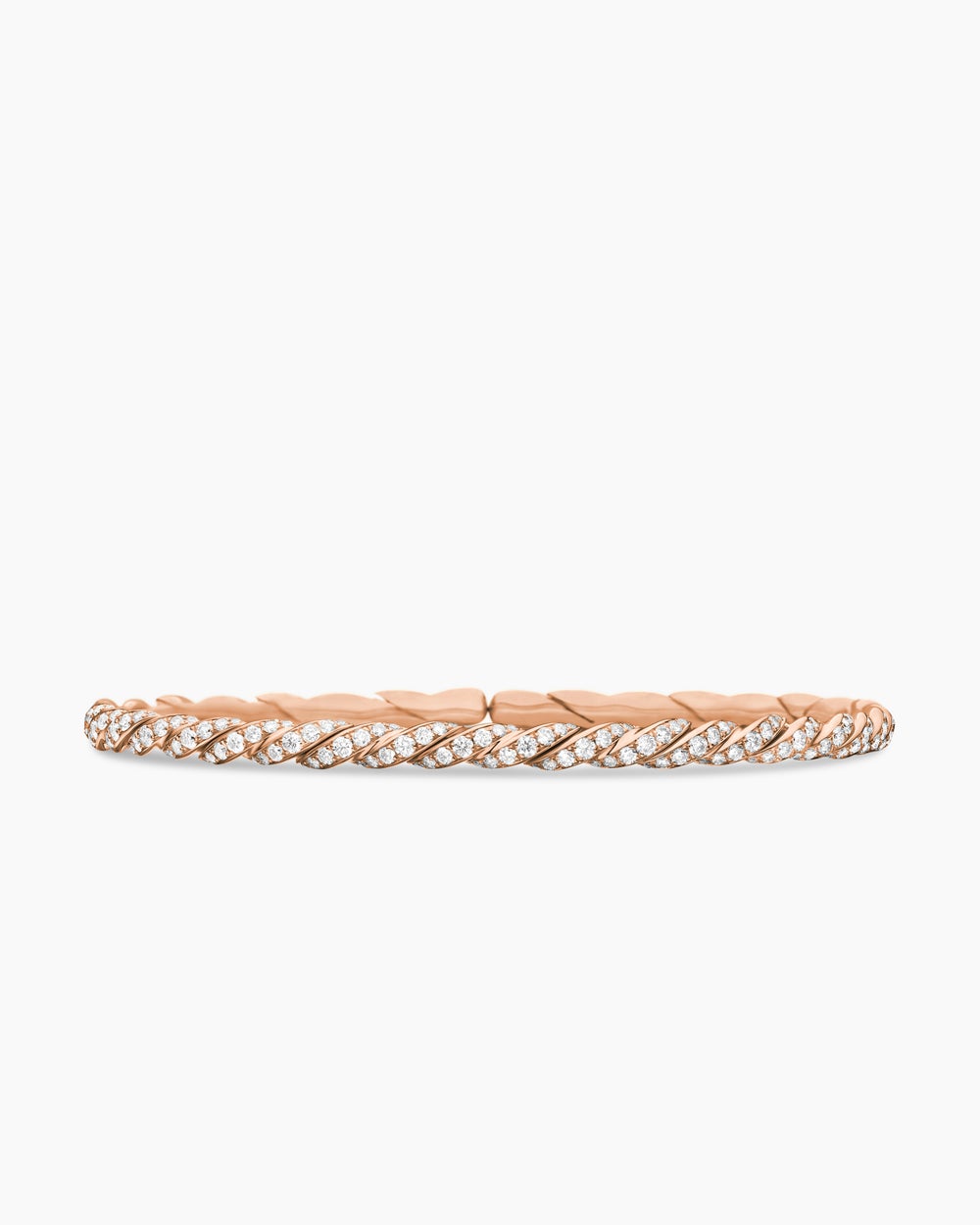 Womens Sculpted Cable Flex Bracelet in 18K Rose Gold with Diamonds, 3.5mm