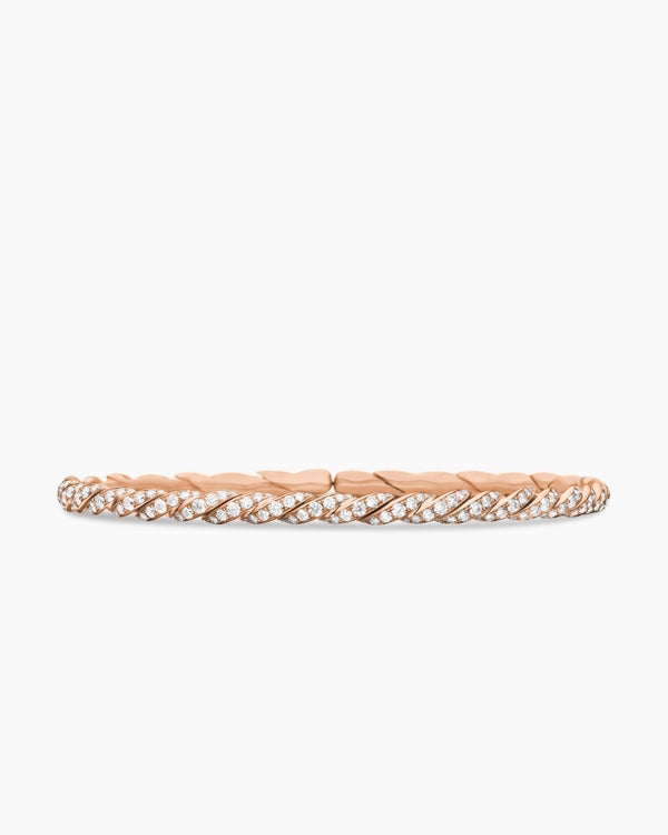 Sculpted Cable Flex Bracelet in 18K Rose Gold with Diamonds, 3.5mm