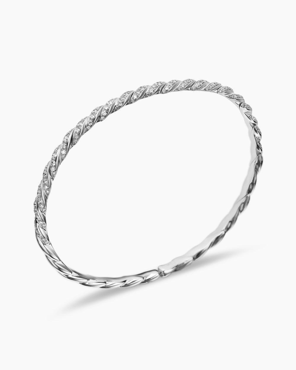 Womens Sculpted Cable Flex Bracelet in 18ct White Gold with Diamonds, 3.5mm