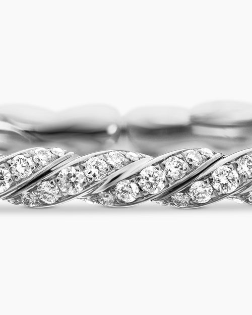 Womens Sculpted Cable Flex Bracelet in 18K White Gold with Diamonds, 3.5mm