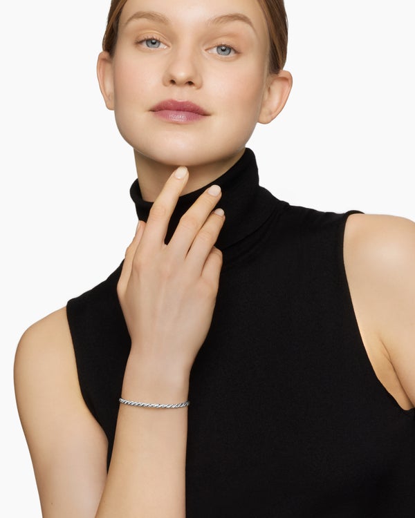 Sculpted Cable Flex Bracelet in 18K White Gold, 3.5mm