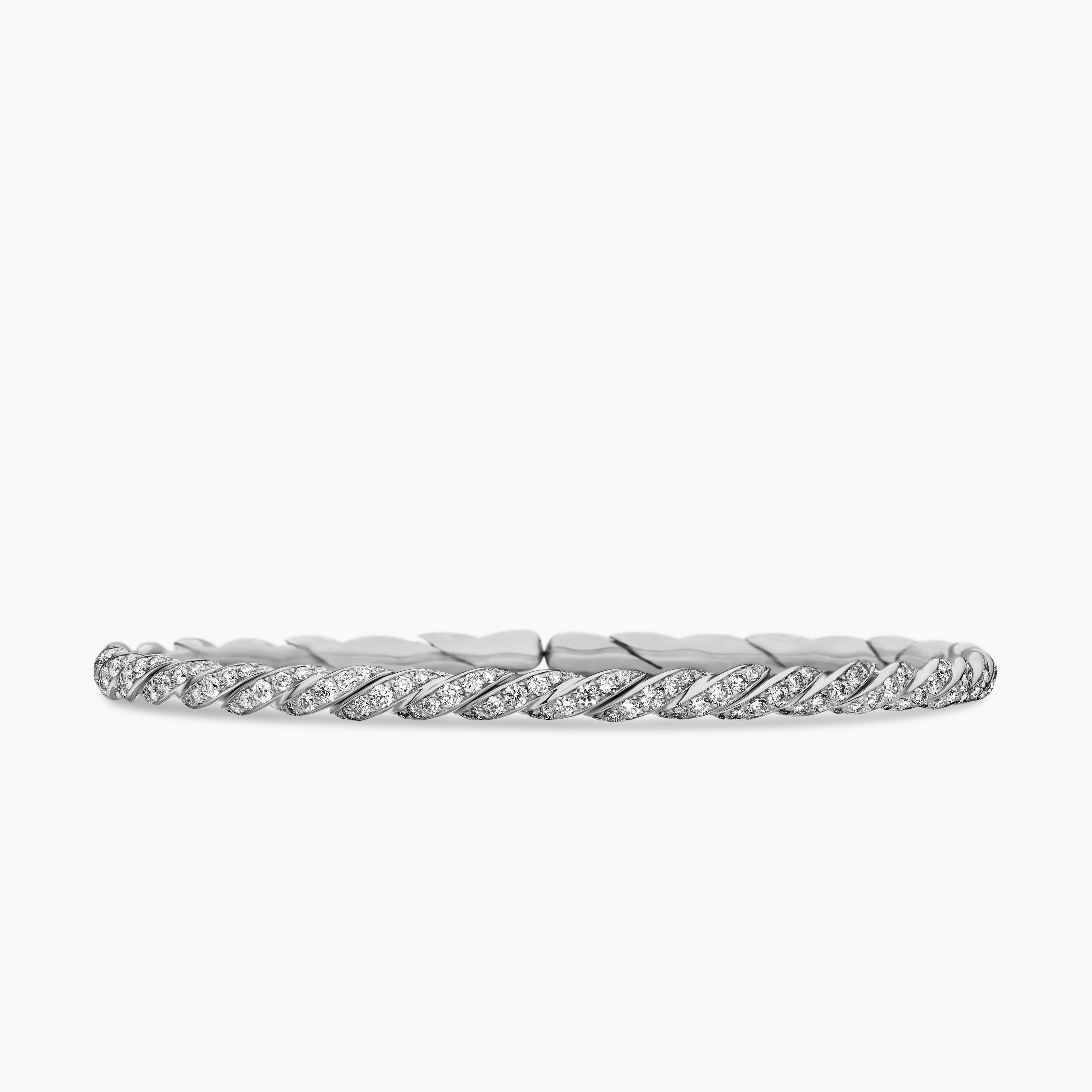 Womens Sculpted Cable Flex Bracelet in 18K White Gold, 3.5mm