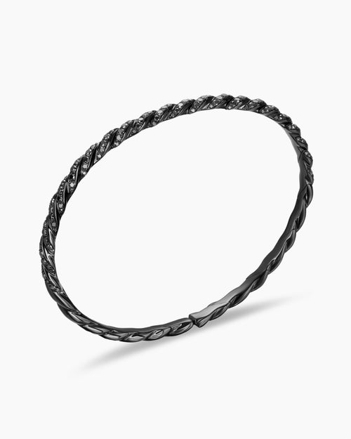 Womens Sculpted Cable Flex Bracelet in 18K White Gold with Black Rhodium and Diamonds, 3.5mm