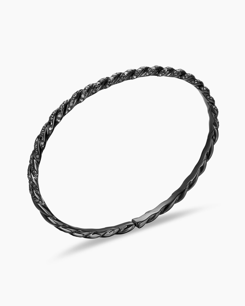 Womens Sculpted Cable Flex Bracelet in 18K White Gold with Black Rhodium and Diamonds, 3.5mm