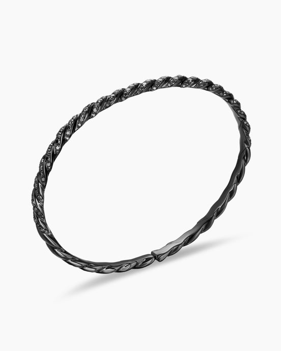 Sculpted Cable Flex Bracelet in 18K White Gold with Black Rhodium and Black Diamonds, 3.5mm