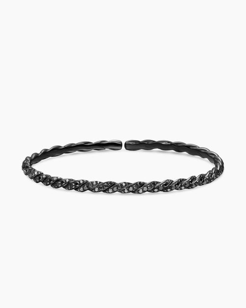 Womens Sculpted Cable Flex Bracelet in 18K White Gold with Black Rhodium and Diamonds, 3.5mm