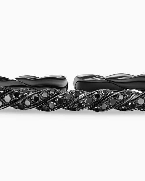 Womens Sculpted Cable Flex Bracelet in 18K White Gold with Black Rhodium and Diamonds, 3.5mm