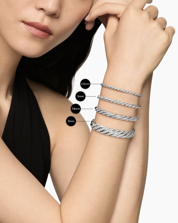 Sculpted Cable Flex Bracelet in 18K White Gold with Black Rhodium and Diamonds, 3.5mm