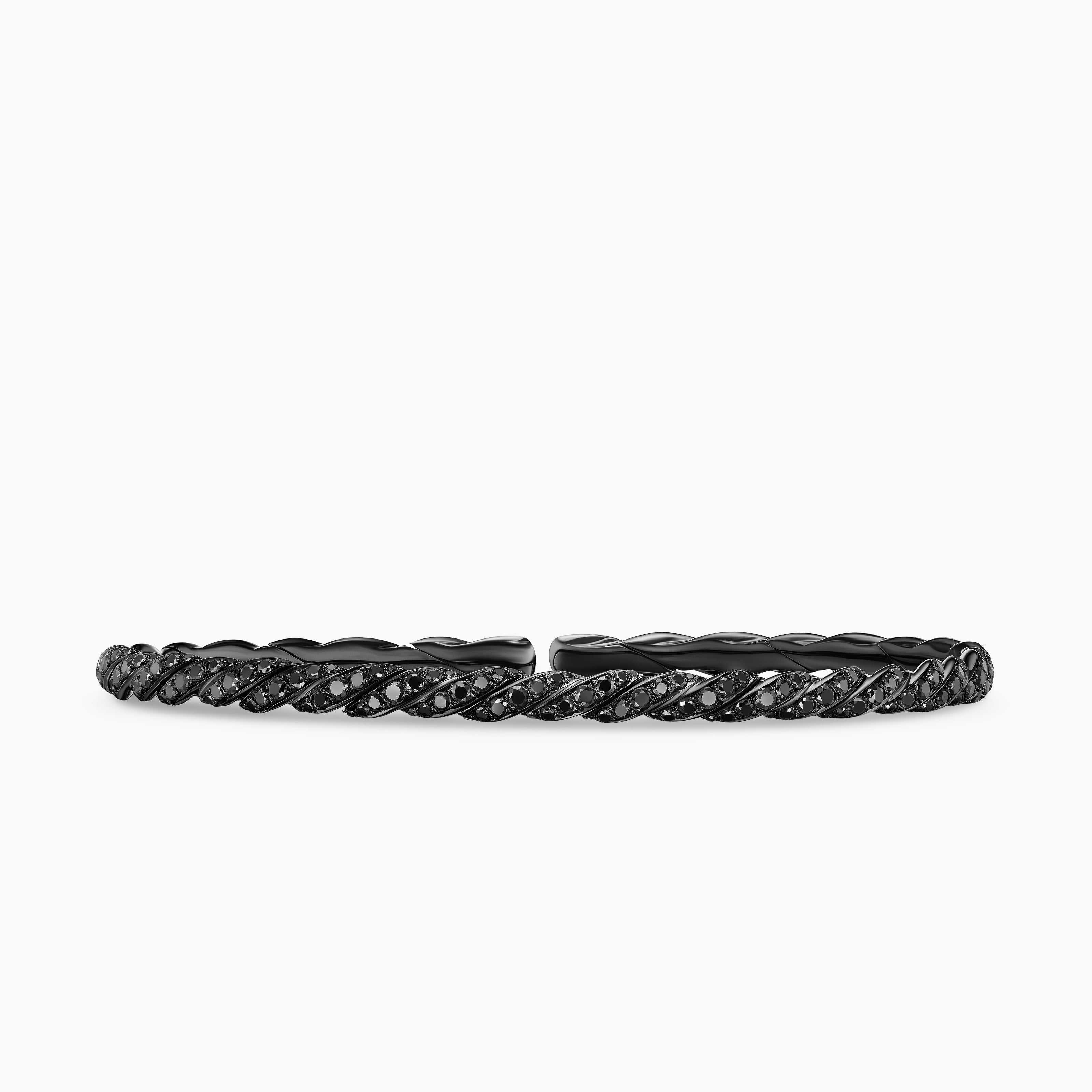 Womens Sculpted Cable Flex Bracelet in 18K White Gold with Black Rhodium and Diamonds, 3.5mm