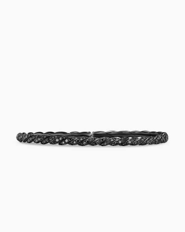Sculpted Cable Flex Bracelet in 18K White Gold with Black Rhodium and Diamonds, 3.5mm