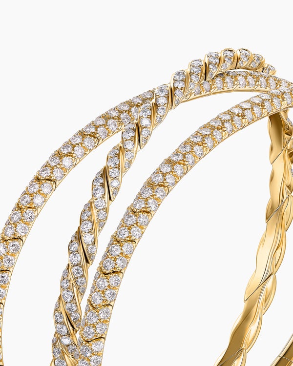 Sculpted Cable Flex Three Row Bracelet in 18K Yellow Gold with Diamonds, 21mm