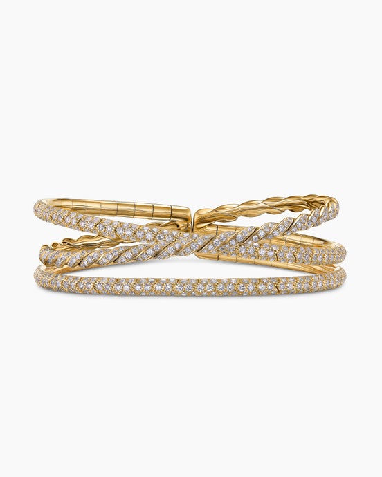 Sculpted Cable Flex Three Row Bracelet in 18K Yellow Gold with Diamonds, 21mm