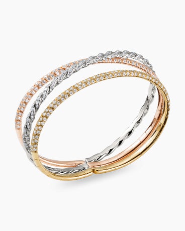 Pavéflex Three Row Bracelet in 18K Gold with Diamonds, 21mm