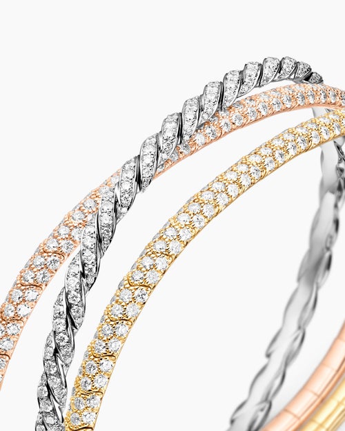 Womens Sculpted Cable Flex Three Row Bracelet in 18K Gold, 21mm