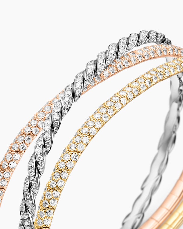 Sculpted Cable Flex Three Row Bracelet in 18K Gold, 21mm