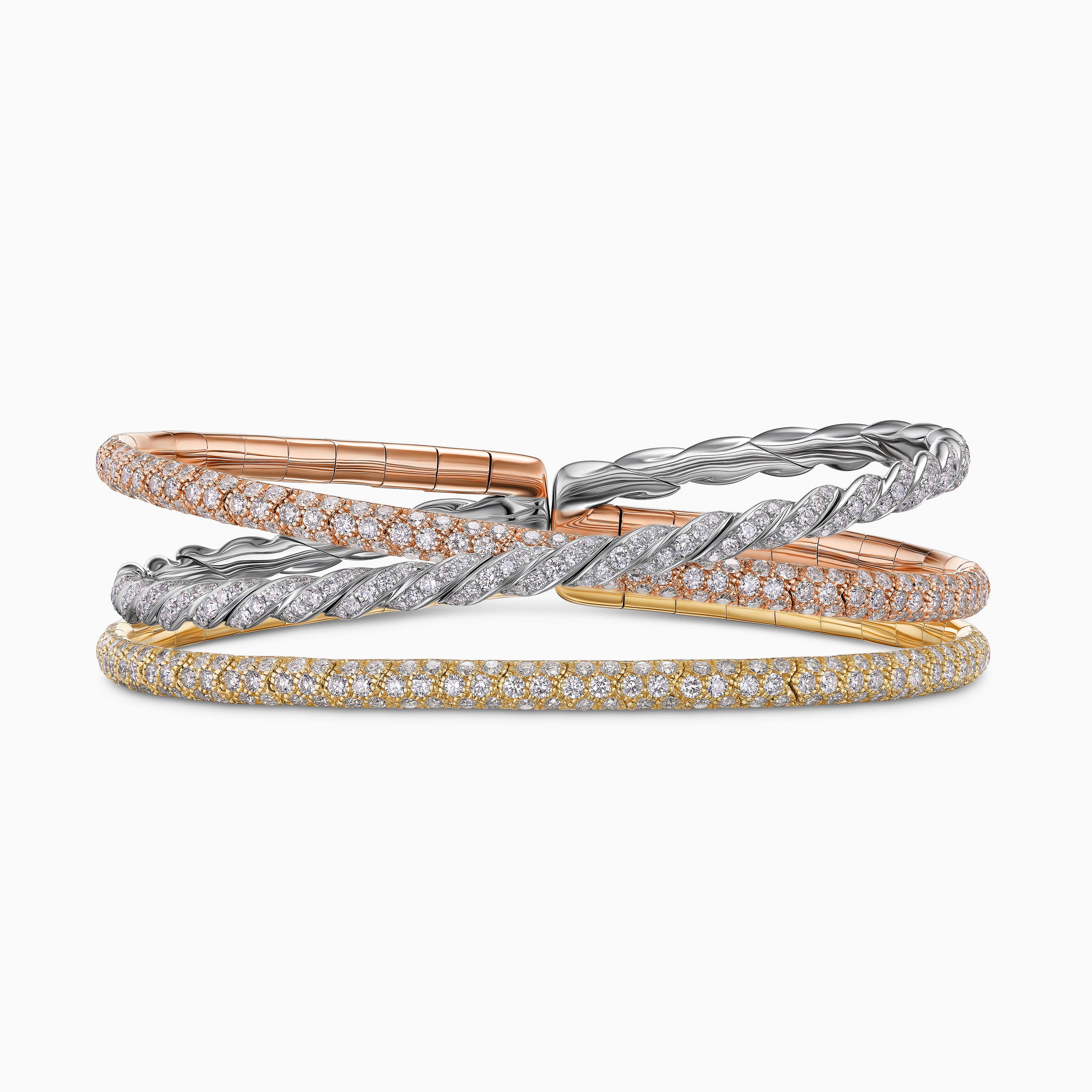 Womens Sculpted Cable Flex Three Row Bracelet in 18K Gold, 21mm