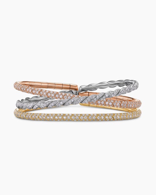 Womens Sculpted Cable Flex Three Row Bracelet in 18K Gold, 21mm