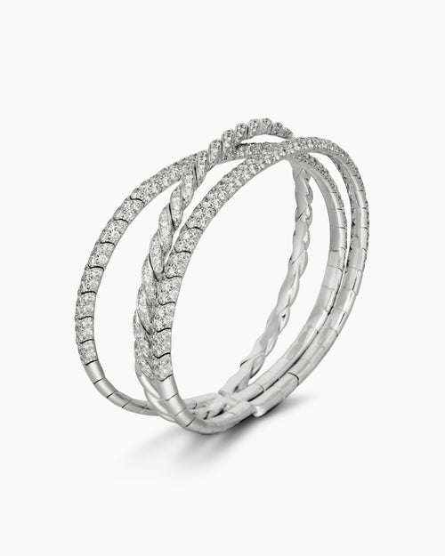 Womens Sculpted Cable Flex Three Row Bracelet in 18ct White Gold with Diamonds, 21mm