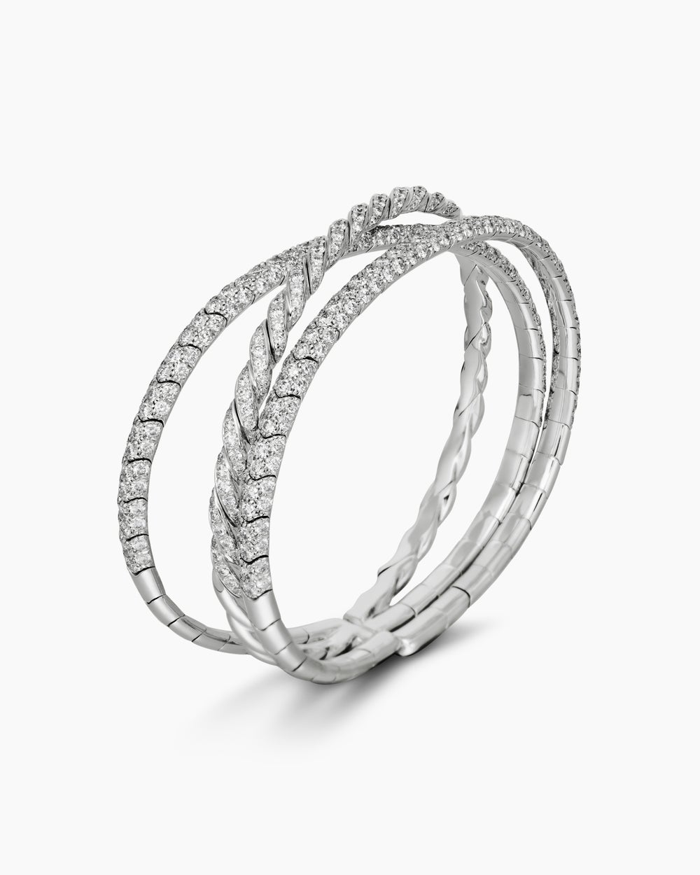 Womens Sculpted Cable Flex Three Row Bracelet in 18ct White Gold with Diamonds, 21mm